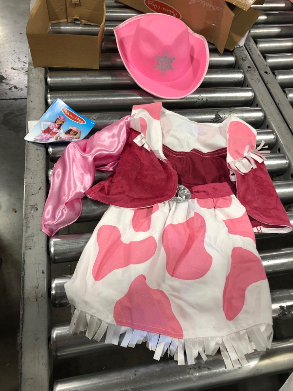 Photo 2 of Melissa & Doug Cowgirl Role Play Costume Set, Skirt, Hat, Vest, Badge, Scarf, Pink 3-5 YR 