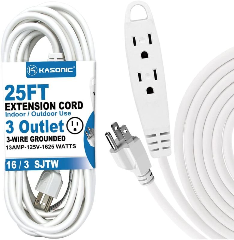 Photo 1 of 25-Feet 3 Outlet Extension Cord, 16 / 3 SJTW 3-Wire Grounded, 13 Amp 125 V 1625 Watts, Multi-Outlet Indoor/Outdoor Use (25FT)
