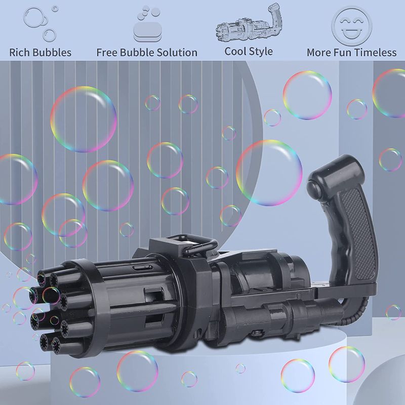 Photo 1 of Gatling Bubble Machine for Toddlers,2022 Cool Automatic Gatling Bubble Gun Maker Novelty Electric Bubble Gatling Gun Outdoor Toys for Kids,Black
