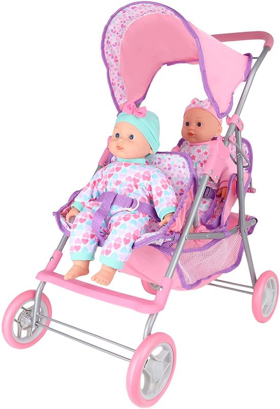 Photo 1 of Gigo Dream Collection 14" Twin Doll Stroller - Two Baby Dolls Included in Gift Box
