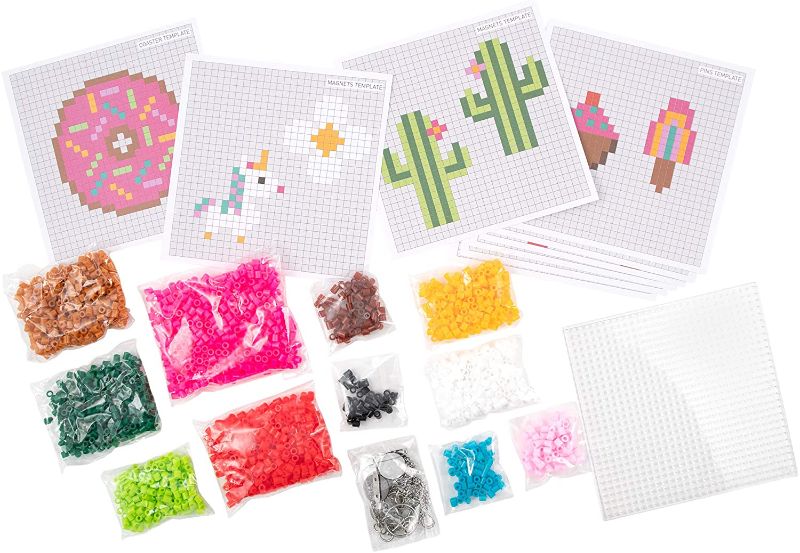 Photo 1 of Yoobi | DIY Kit of Melty Beads for Arts and Crafts | Multicolor Variety Pack | Includes 9 Template Sheets (Incl Flamingo, Unicorn, Heart, Cactus, Rainbow)
