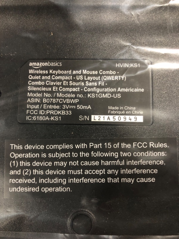 Photo 4 of AmazonBasics Wireless Computer Keyboard and Mouse Combo - Quiet and Compact - US Layout (QWERTY)