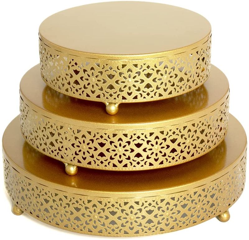 Photo 1 of 3-Piece Cake Stands Set, Round Metal Cake Stands Dessert Display Cupcake Stands for Birthday Wedding Anniversary Party Gold (8” 10” 12”)
