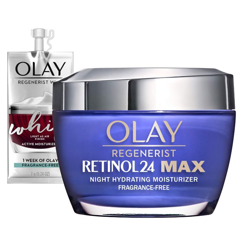 Photo 1 of Olay Regenerist Retinol 24 Max Moisturizer, Retinol 24 Max Night Face Cream, Fragrance Free, 1.7 Oz + Whip Face Moisturizer Travel/Trial Size Gift Set
