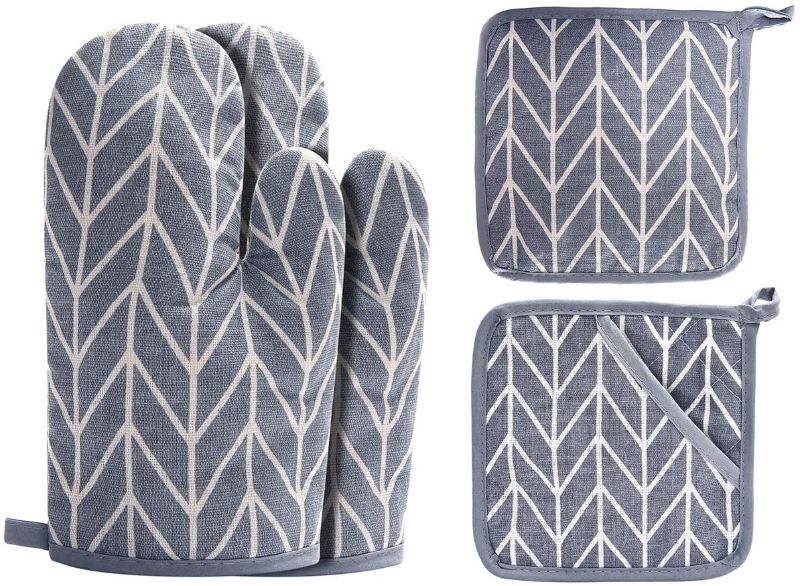 Photo 1 of Win Change Oven Mitts and Potholders BBQ Gloves-Oven Mitts and Pot Holders with Recycled Cotton Infill Silicone Non-Slip Cooking Gloves for Cooking Baking Grilling (4-Piece Set,Grey)

