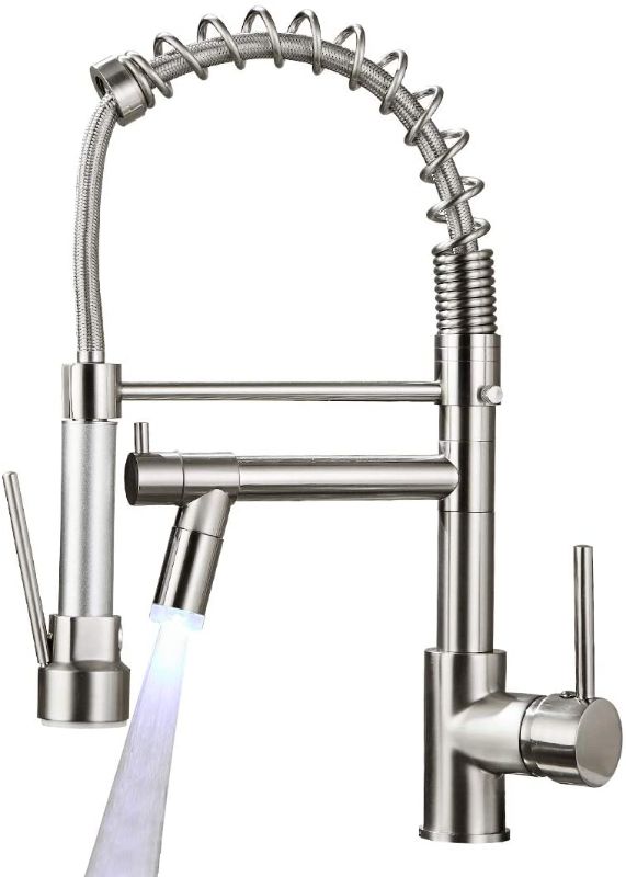 Photo 1 of AIMADI Commerical Kitchen Faucet with Sprayer,Single Handle Pull Down Sprayer Kitchen Sink Faucet with LED Light Two Spout,Brushed Nickel
