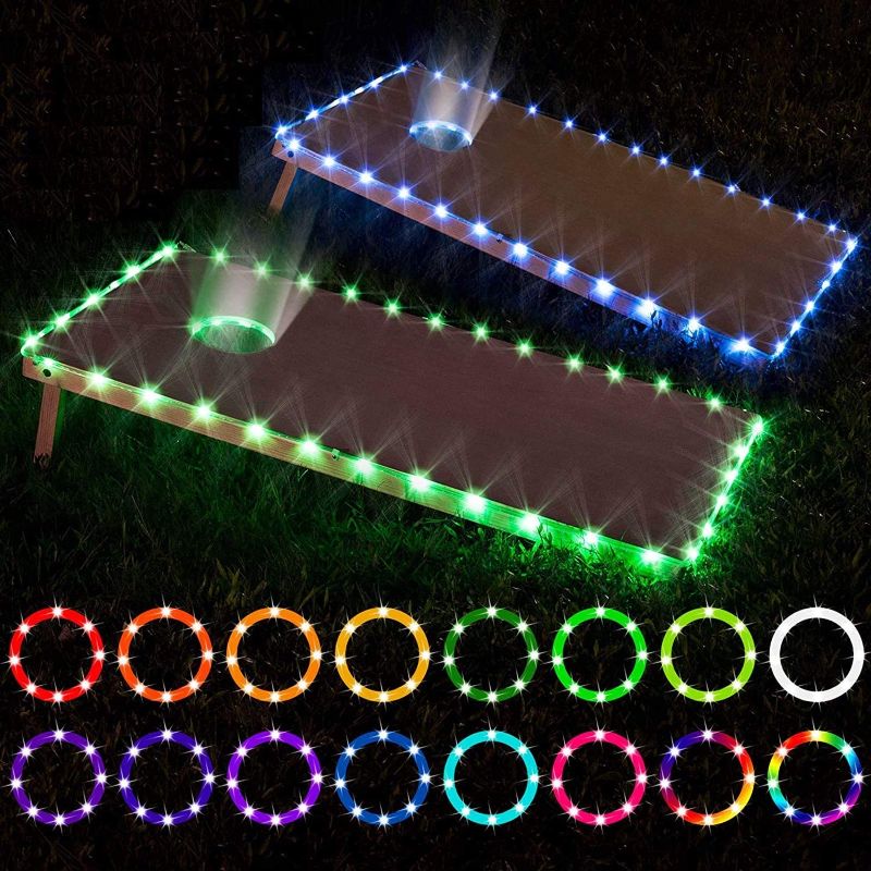 Photo 1 of LED Cornhole Lights, Remote Control Cornhole Board Edge and Ring LED Lights, 16Color change by yourself, a great addition for playing Bean Bag Toss Cornhole game at the family backyard at night,2 sets
