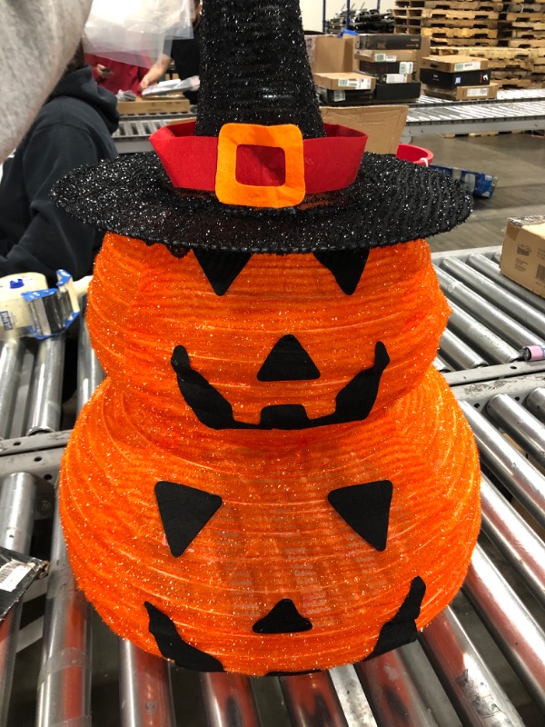 Photo 2 of Halloween Decorations Lights Indoor/Outdoor, Fabric Double Pumpkin with Witch Hat Lights, Battery Operated with Timer, Halloween Lights for Home, Garden, Party, Yard Decor