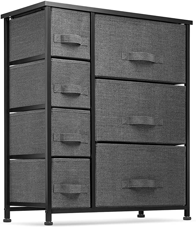 Photo 1 of 7 Drawers Dresser - Furniture Storage Tower Unit for Bedroom, Hallway, Closet, Office Organization - Steel Frame, Wood Top, Easy Pull Fabric Bins Black/Charcoal
