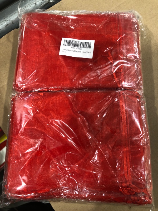 Photo 1 of 100 PCS ORGANZA GIFT BAG (RED, 5 INCH*7 INCH)