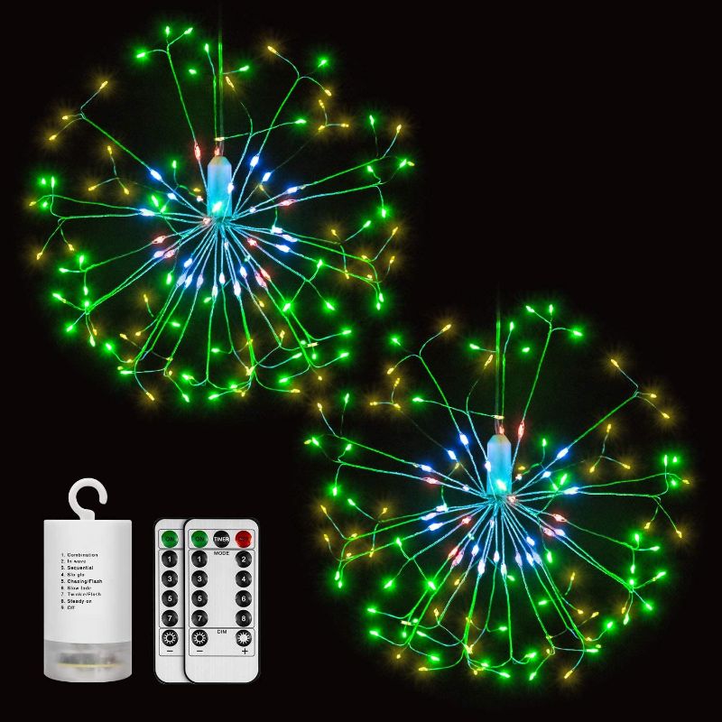 Photo 1 of Digitblue Fairy Lights Battery Operated 2 Pack Outdoor String Light, Waterproof 3 Heads Starburst Light with 198 Led Micro Lights, Holiday Mood Light 8 Modes Christmas Twinkle Lights for Festival…
