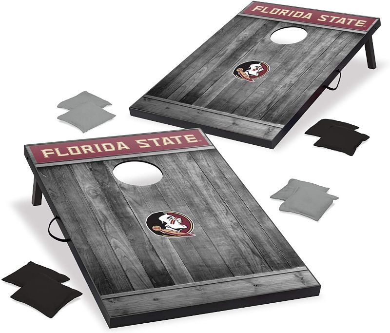 Photo 1 of CAA College Cornhole Boards, 2' x 3' Grey MDF Wood Design by Wild Sports - Comes with 8 corn hole bags in team colors, Great for Football Tailgates
