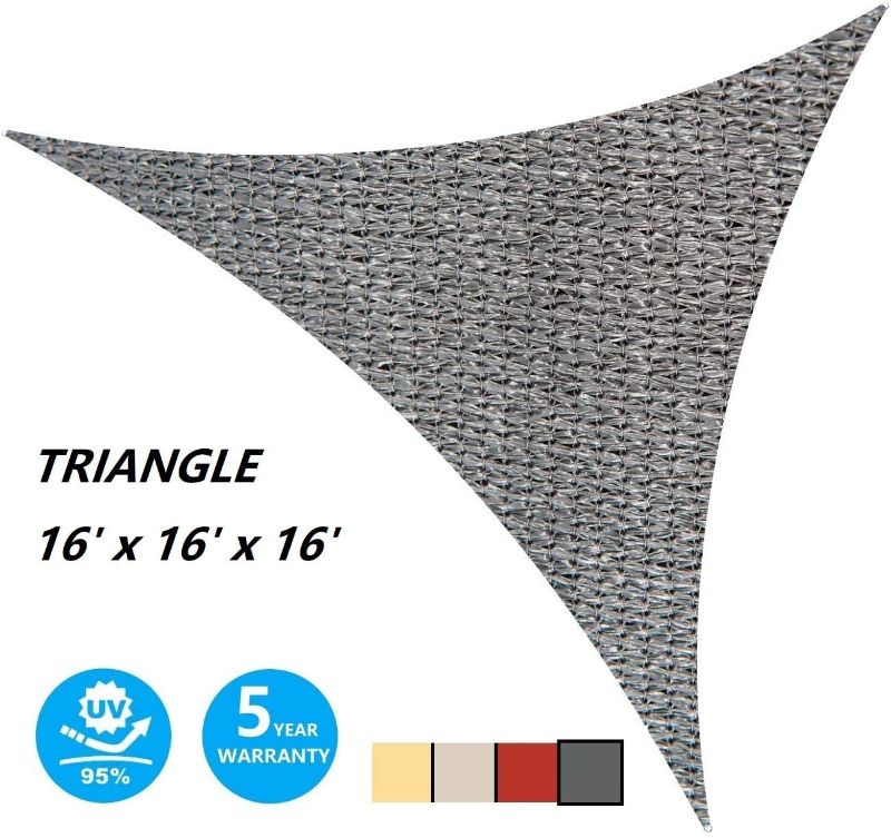 Photo 2 of AsterOutdoor Sun Shade Sail Triangle 16' x 16' x 16' UV Block Canopy for Patio Backyard Lawn Garden Outdoor Activities, Graphite
