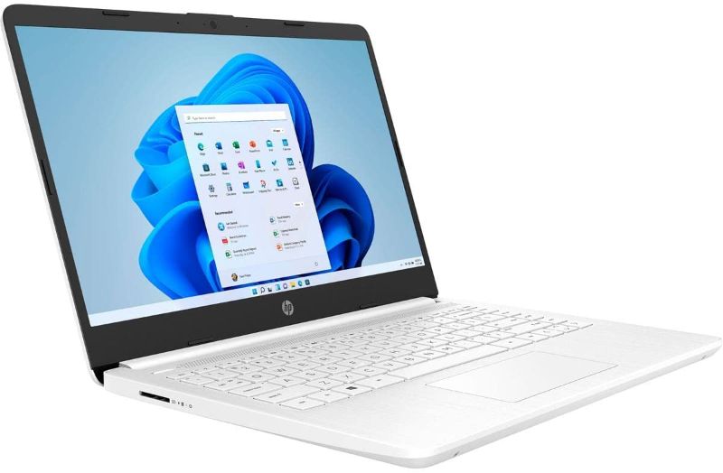 Photo 1 of HP 14-dq0032dx 14" HD Notebook Computer, Intel Celeron N4020 1.1GHz, 4GB RAM, 64GB eMMC Flash Memory, Windows 11 Home S Mode, Snowflake White
