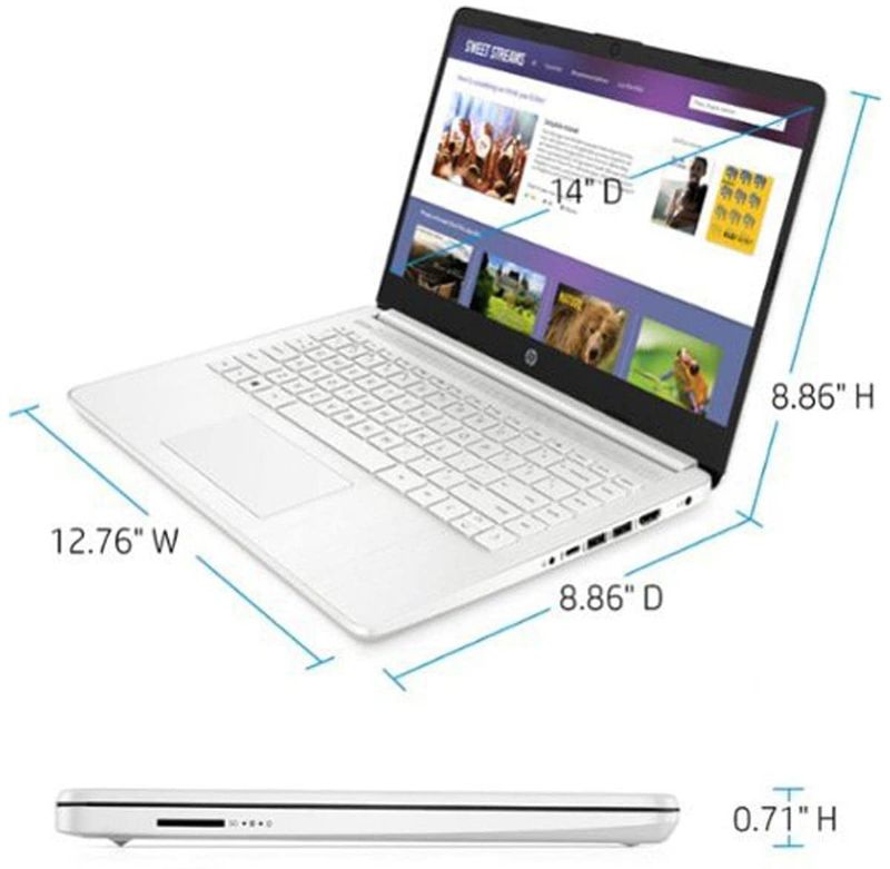 Photo 2 of HP 14-dq0032dx 14" HD Notebook Computer, Intel Celeron N4020 1.1GHz, 4GB RAM, 64GB eMMC Flash Memory, Windows 11 Home S Mode, Snowflake White
