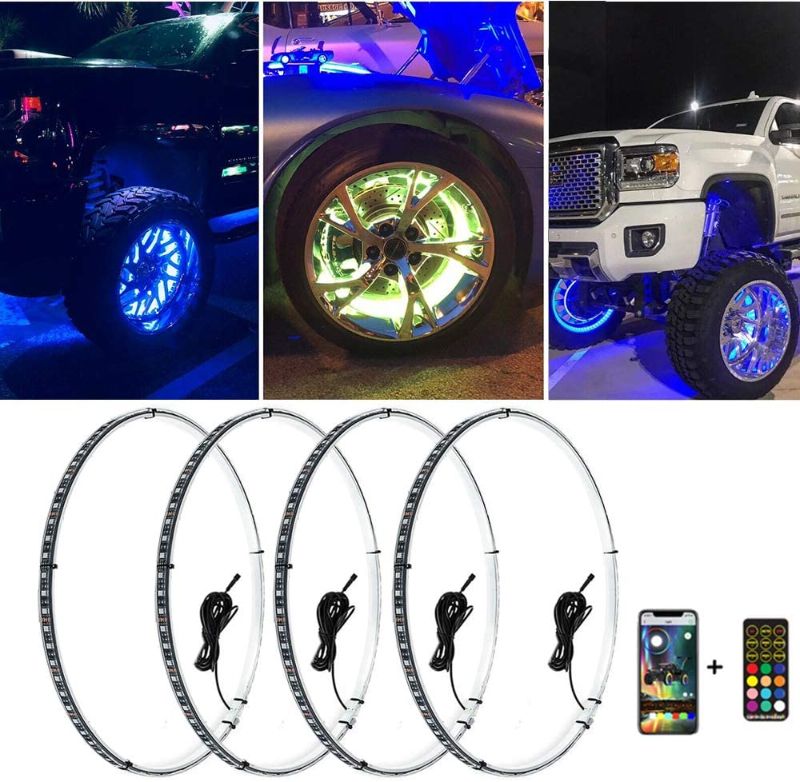 Photo 1 of 15.5inch RGB LED Wheel Ring Light Kit w/Turn Signal and Braking Functionand Can Controlled by remote and app Simultaneously with Lock Function -4PCS (Single Row) (15.5 inch, Single Row)
