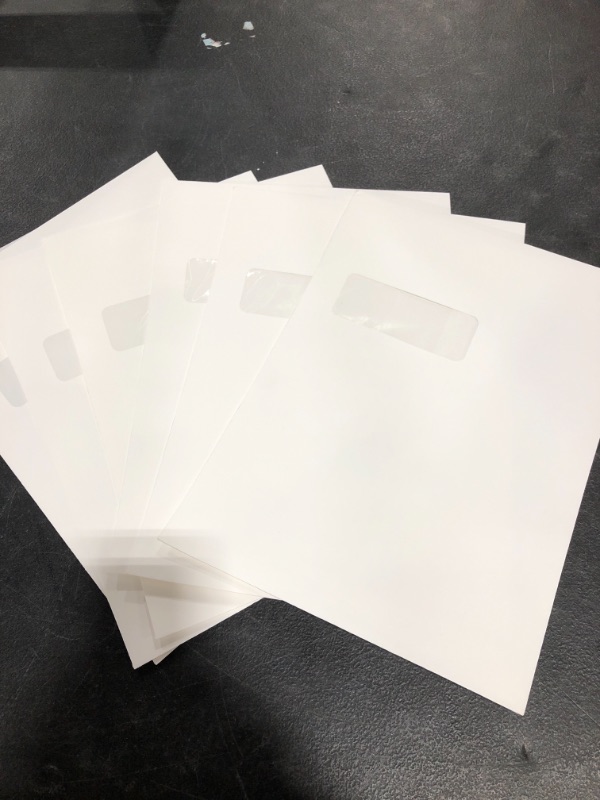 Photo 2 of 9 x 12 Open-End Window Envelopes in 28 lb. White w/Peel & Seel for Mailing a Business Letter, Catalog, Financial Document, Magazine. (White)
