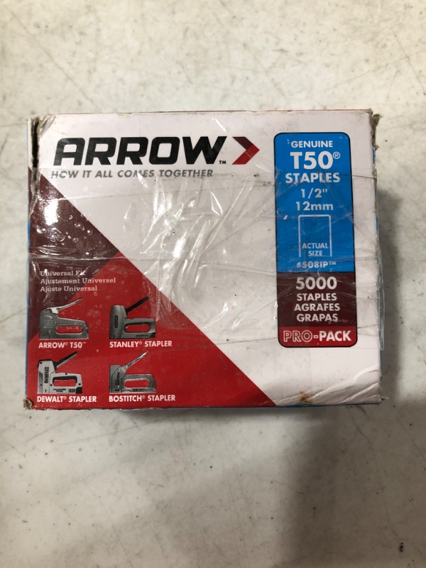 Photo 2 of Arrow 508IP Genuine T50 1/2-Inch Staples, 5,000-Pack,Grey,ARRT5012IP
