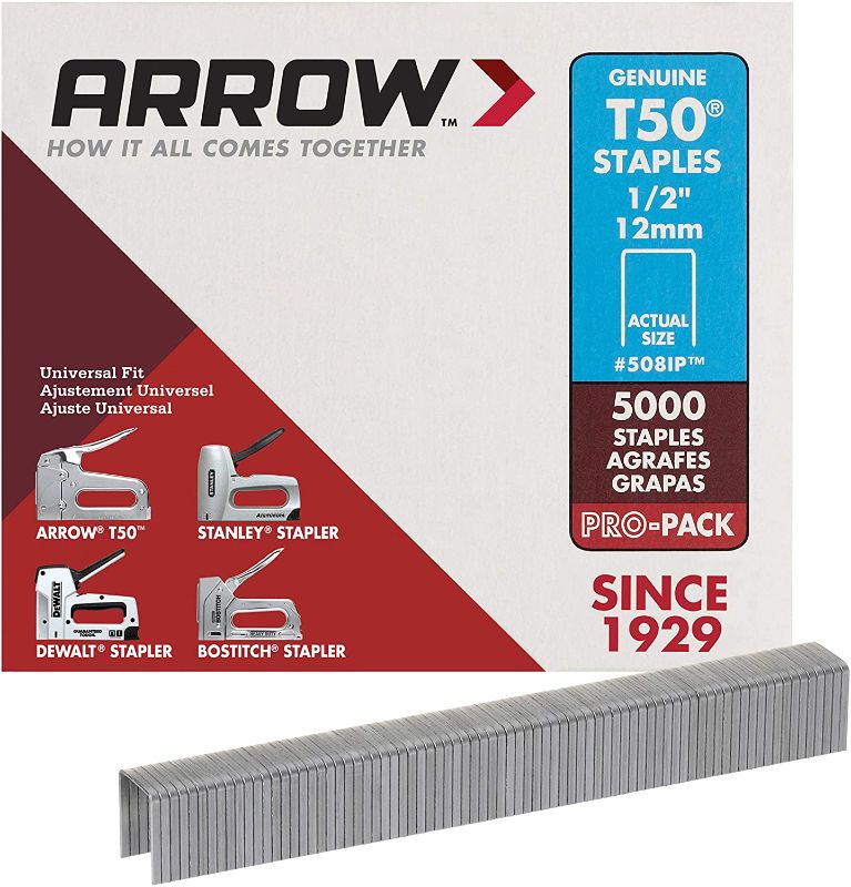 Photo 1 of Arrow 508IP Genuine T50 1/2-Inch Staples, 5,000-Pack,Grey,ARRT5012IP
