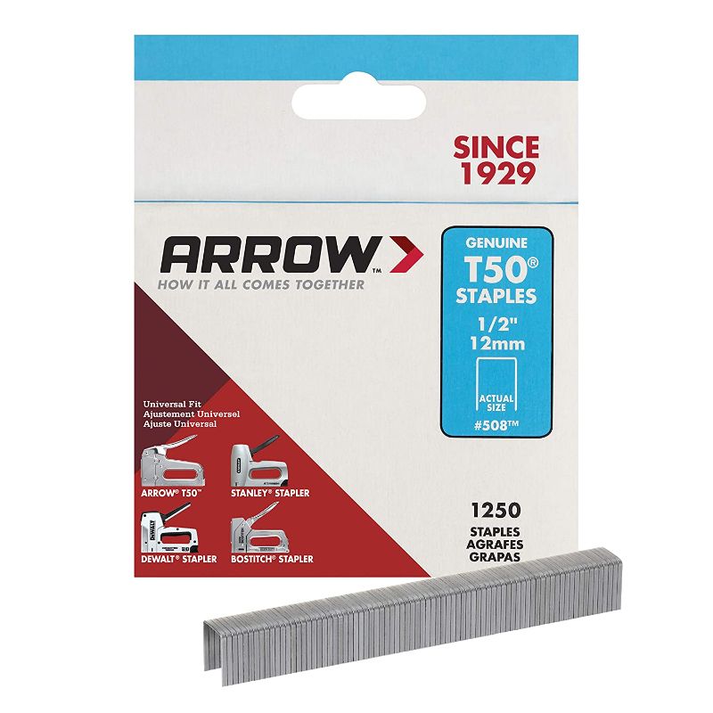 Photo 1 of ARROW 508 Genuine T50 1/2-Inch Staples, 1,250-Pack
