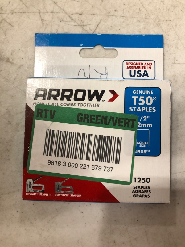 Photo 2 of ARROW 508 Genuine T50 1/2-Inch Staples, 1,250-Pack
