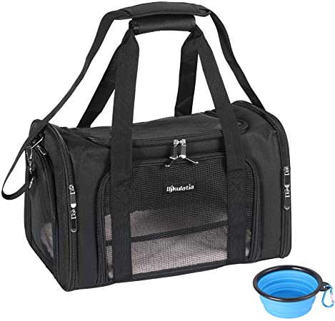 Photo 1 of Bjkulatia Dog Carrier Cat Carrier pet Carrier,Small Dog Carrier Pet Travel Carrier for Cats Dogs Puppy,Airline Approved Pet Carrier Soft-Sided,Collapsible Dog Travel Carrier,Black,Foldable Bowl
