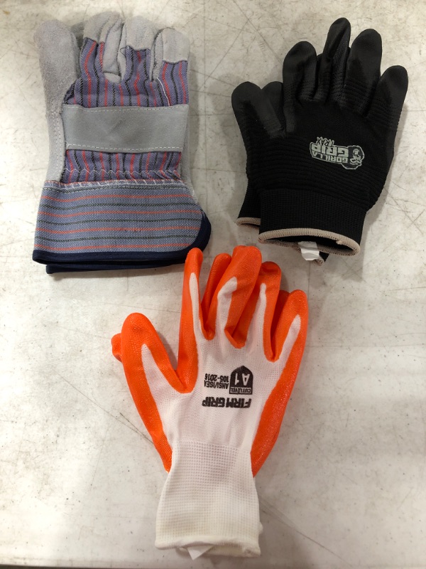 Photo 1 of Various Work Gloves, Lot of 3 Pair. Sizes Large & X-Large.