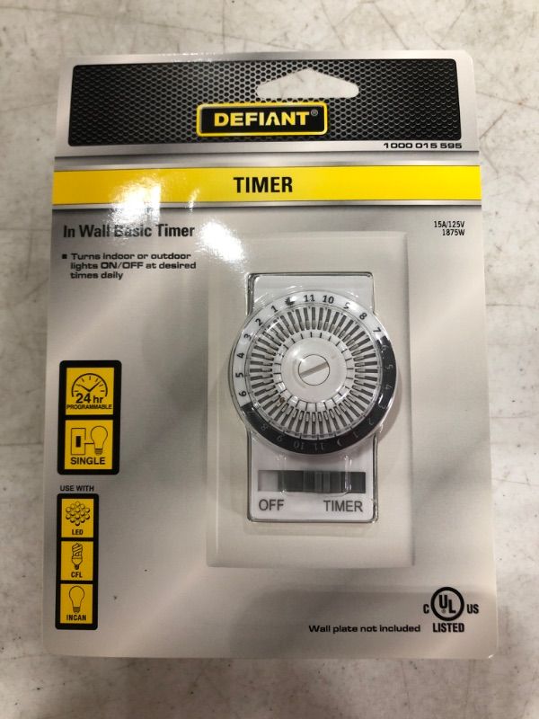 Photo 2 of DEFIANT 15 Amp 24-Hour Indoor In-Wall Mechanical Timer Switch, 3-Pack. LOT OF 4 CASES FOR 12 TOTAL.
