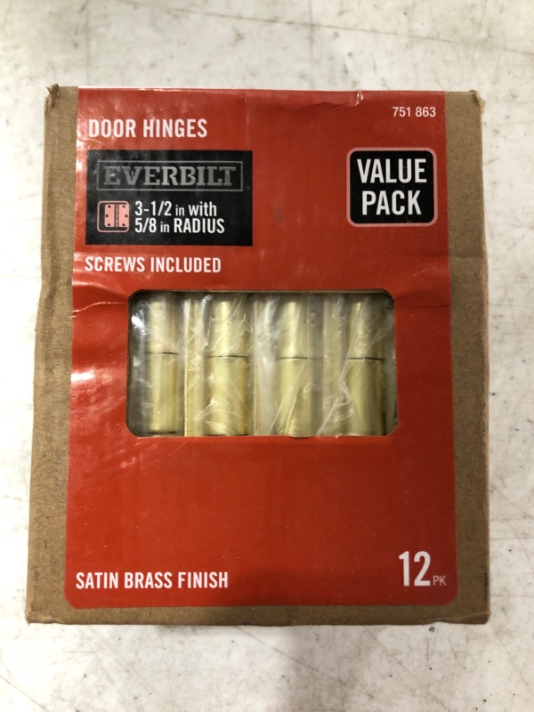 Photo 1 of 3-1/2 in. Satin Brass 5/8 in. Radius Door Hinges Value Pack (12-Pack)
