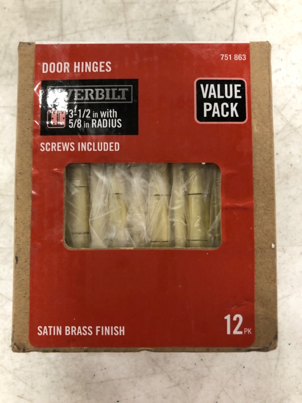 Photo 1 of 3-1/2 in. Satin Brass 5/8 in. Radius Door Hinges Value Pack (12-Pack)
