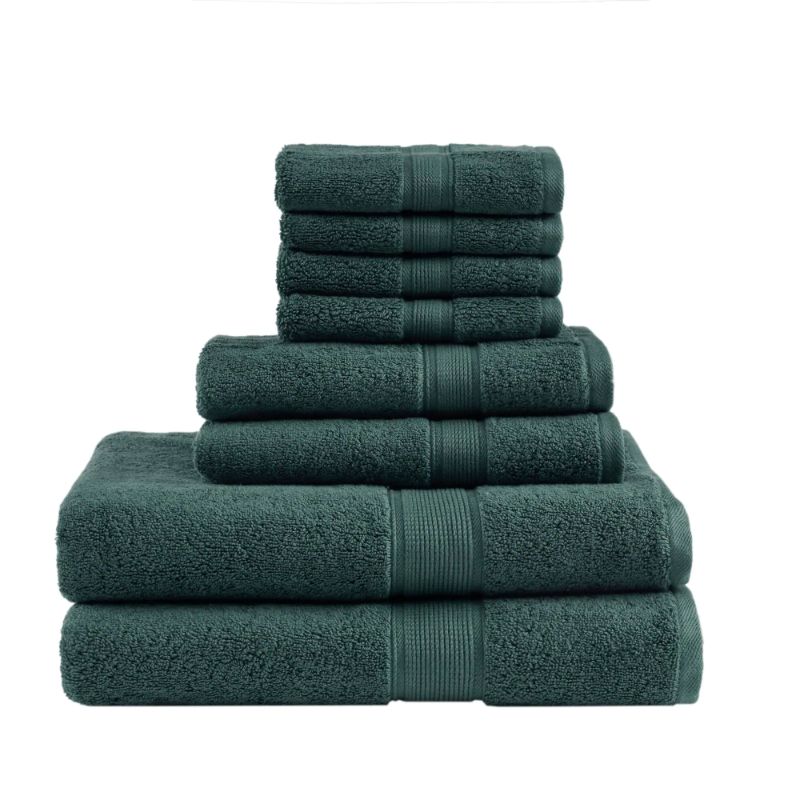 Photo 1 of 800GSM 8-Piece Dark Green 100% Cotton Towel Set
