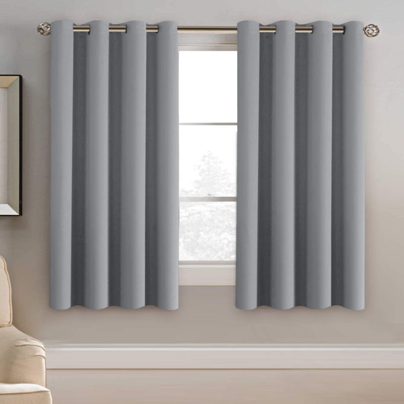 Photo 1 of Blackout Grey Curtains 63 Inch Length Grey Thermal Insulated Curtains for Bedroom, Grommet Top Thermal Insulated Short Curtains Drapes for Winter (1 Panel, Dove Gray)
