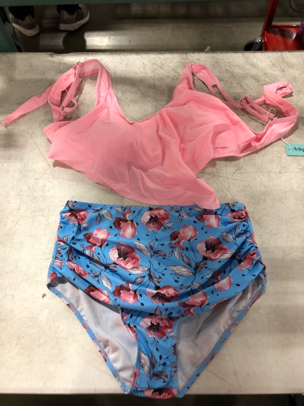 Photo 1 of Women's 2 Piece Swimsuit, Pink/Blue, Size Medium. New With Tags. 