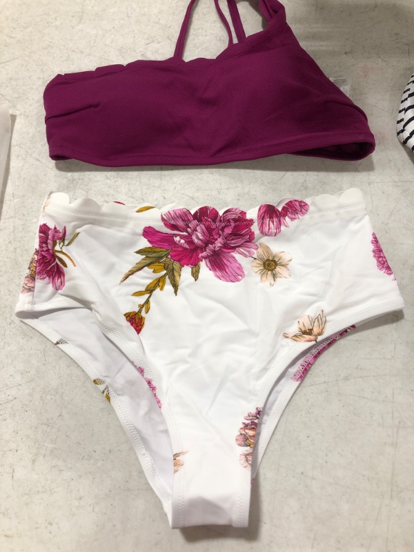 Photo 4 of Lasting Appeal Stripe One Piece Swimsuit & Purple And Floral One Shoulder Scalloped Bikini
LOT OF 2. SIZES LARGE.