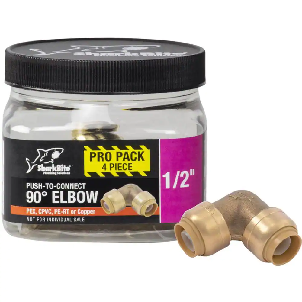 Photo 1 of 1/2 in. Push-to-Connect Brass 90-Degree Elbow Fitting Pro Pack (4-Pack)

