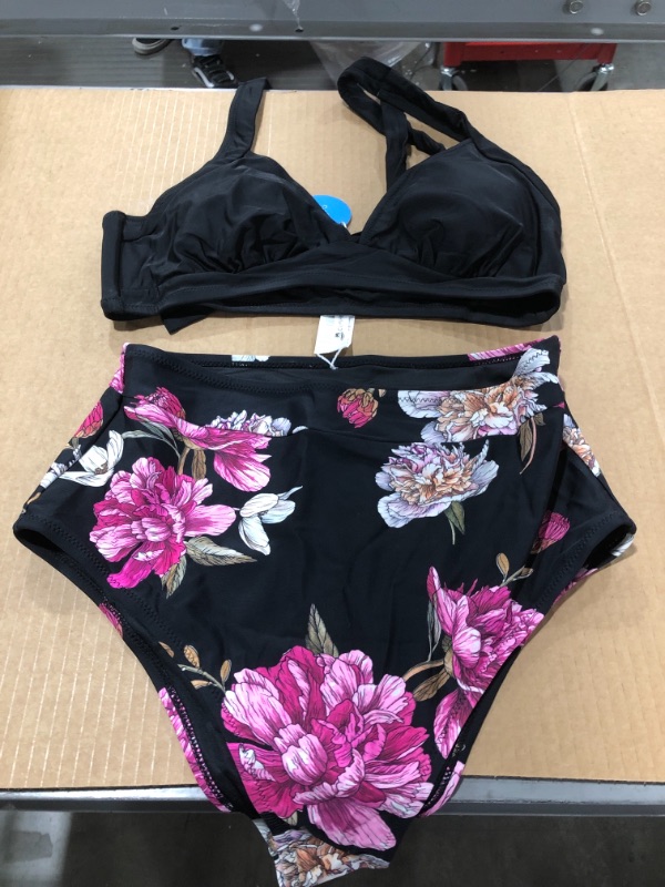 Photo 2 of Black Floral Halter High Waisted Bikini (L)
