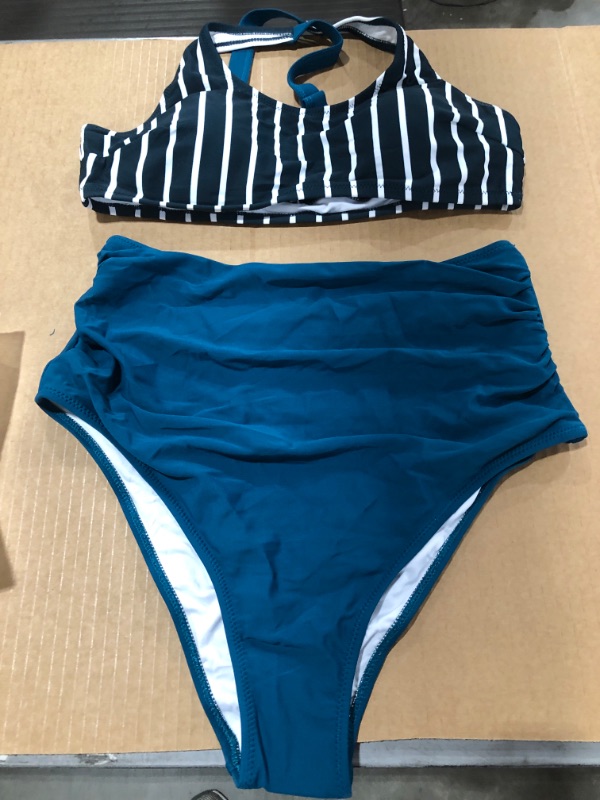 Photo 2 of Teal And White Striped High Waisted Bikini (L)
