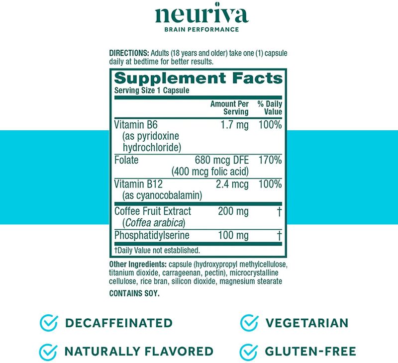 Photo 2 of Neuriva Nootropic Brain Support Supplement - Plus Capsules (30 Count in a Box), Phosphatidylserine, B6, B12, Supports Focus Memory Concentration Learning Accuracy and Reasoning
BB 12/2022.