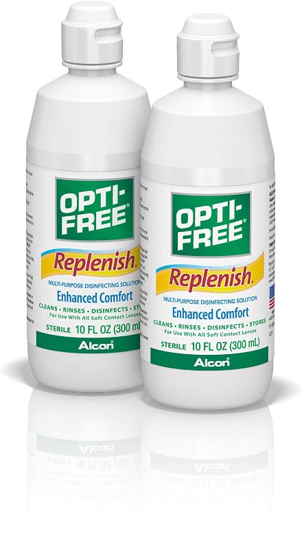 Photo 2 of Opti-Free Replenish Multi-Purpose Disinfecting Solution with Lens Case, Twin Pack, 10-Fluid Ounces Each
