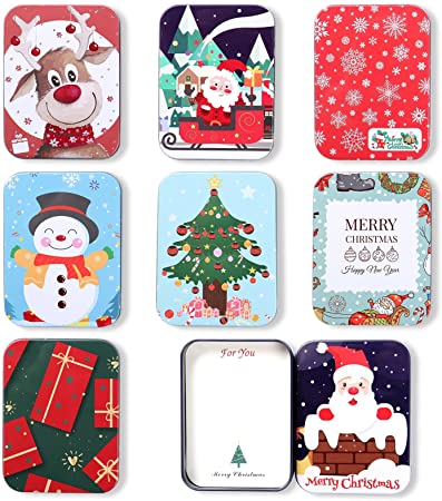 Photo 1 of 8Pcs Christmas Gift Card Tin Holder, Colorful Christmas Gift Card Tin Boxes 4.3" x 3.1" x 0.6" for Christmas Party Favors Supplies with Greeting Card (Color-1)
