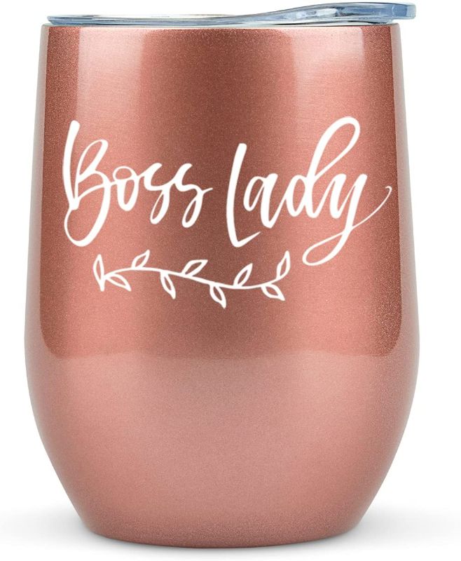 Photo 1 of Boss Lady Gifts - Large 12oz Wine Tumbler/Mug - Funny Gift idea for Girl Boss, Boss Babe, Glass, Women Bosses, Lady, Female, Office, Appreciation
