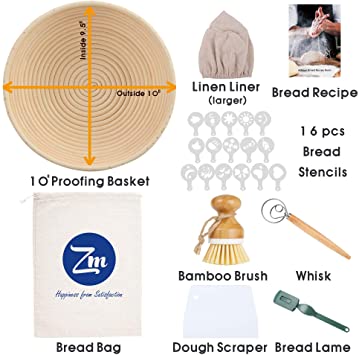 Photo 2 of Best Bread Proofing Basket Set - Every Baker's Dream Sourdough Bread Baking Supplies | In This Banneton Basket Set | 10 Inch Banneton Bread Proofing Basket 16-stencils Dough Cutter And Brush
