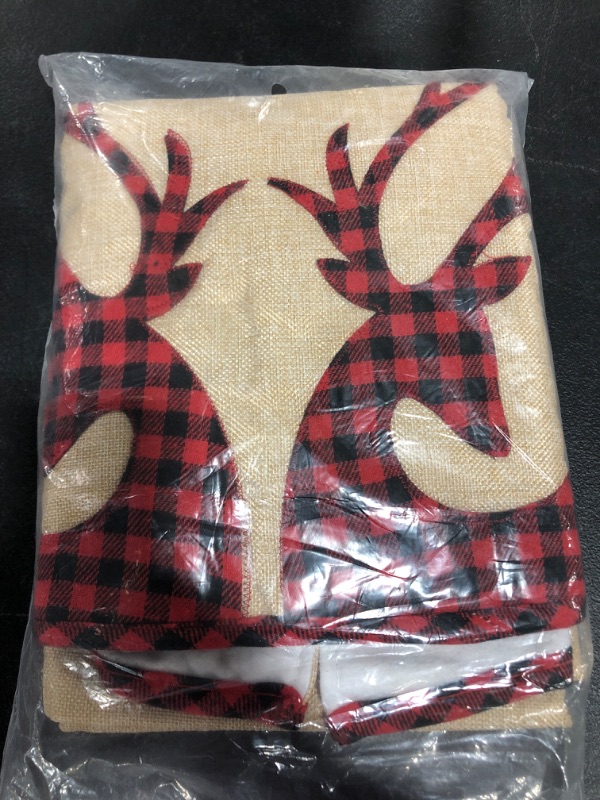 Photo 3 of BEBEKULA 48 inch Burlap Christmas Tree Skirt, Red and Black Plaid Reindeer Extra Large Tree Skirts, Xmas Tree Skirt for Christmas Decorations Indoor Outdoor (48")
