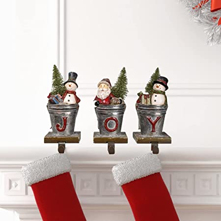 Photo 2 of Comfy Hour Joyful Holiday Collection 6" Resin Joy Santa Snowman Christmas Tree Stocking Hanger, Set of 3, Multi-Color
