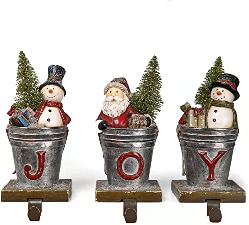 Photo 1 of Comfy Hour Joyful Holiday Collection 6" Resin Joy Santa Snowman Christmas Tree Stocking Hanger, Set of 3, Multi-Color
