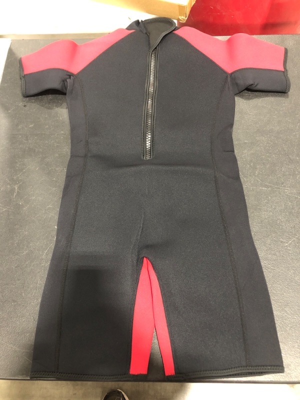 Photo 1 of KIDS' SHORTY WETSUIT, RED/BLACK, SIZE 14.