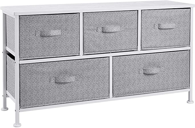 Photo 1 of Amazon Basics Extra Wide Fabric 5-Drawer Storage Organizer Unit for Closet, White
