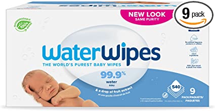 Photo 1 of WaterWipes Biodegradable Original Baby Wipes,?99.9% Water Based Wipes, Unscented & Hypoallergenic for Sensitive Skin, 540 Count (9 packs), Packaging May Vary
