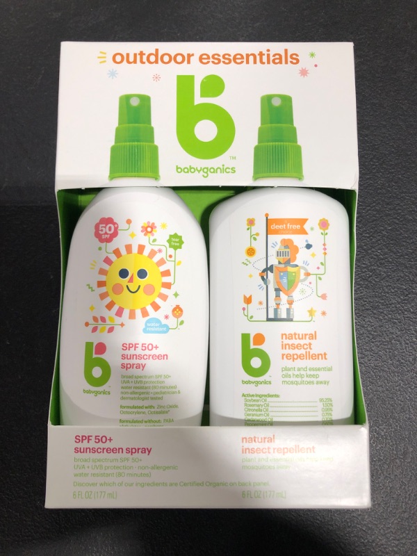 Photo 1 of Babyganics 50 SPF Baby Sunscreen Spray and Bug Spray | Octinoxate & Oxybenzone Free | DEET Free, 6oz each, Combo 2 Pack
