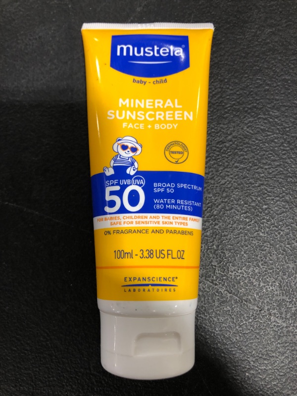 Photo 2 of Mustela Baby Mineral Sunscreen Lotion SPF 50 Broad Spectrum - Face & Body Sun Lotion for Sensitive Skin - Non-Nano, Water Resistant & Fragrance Free - Regular & Family Size
